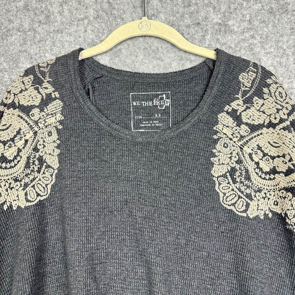 We the Free People Rockabilly Top Womens XS Gray Raglan Thermal Waffle Swing - Picture 2 of 11